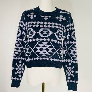 Altar’d State Cropped Navy & Light Purple Long Sleeve Sweater Size S